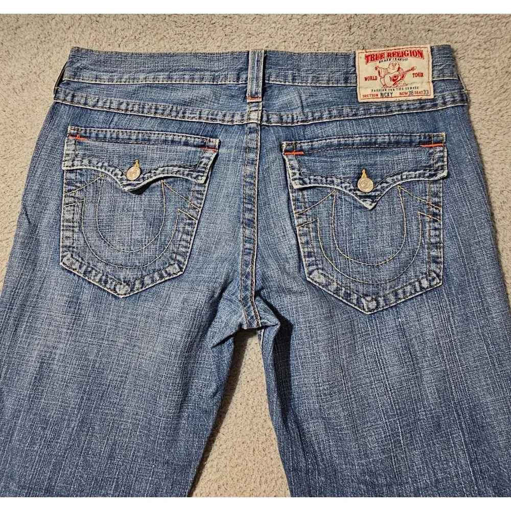 True Religion Y2K Ricky Wide Leg Boot Cut Fit Medium Wash Jean Mens Size 38 x 33